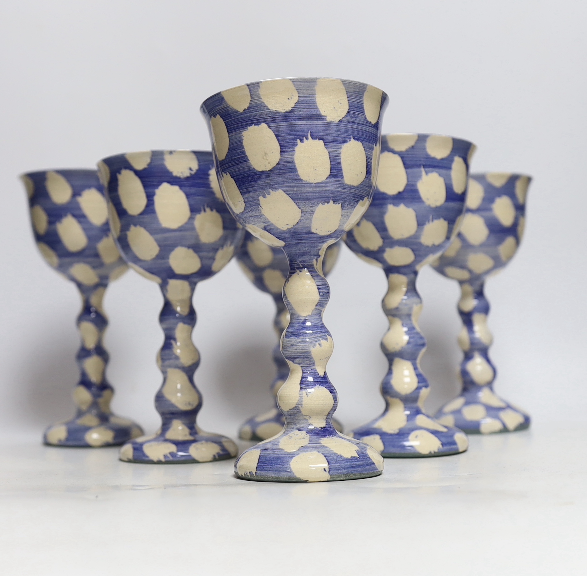 Genevieve Neilson, six pottery goblets, tallest 20.5cm